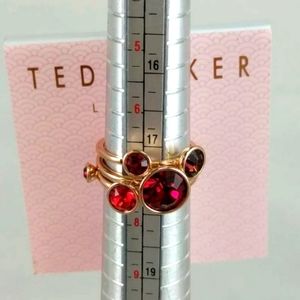 NEW TED BAKER LONDON ROSE GOLD-TONED COSTUME RING SZ 7.00 BRICK RED